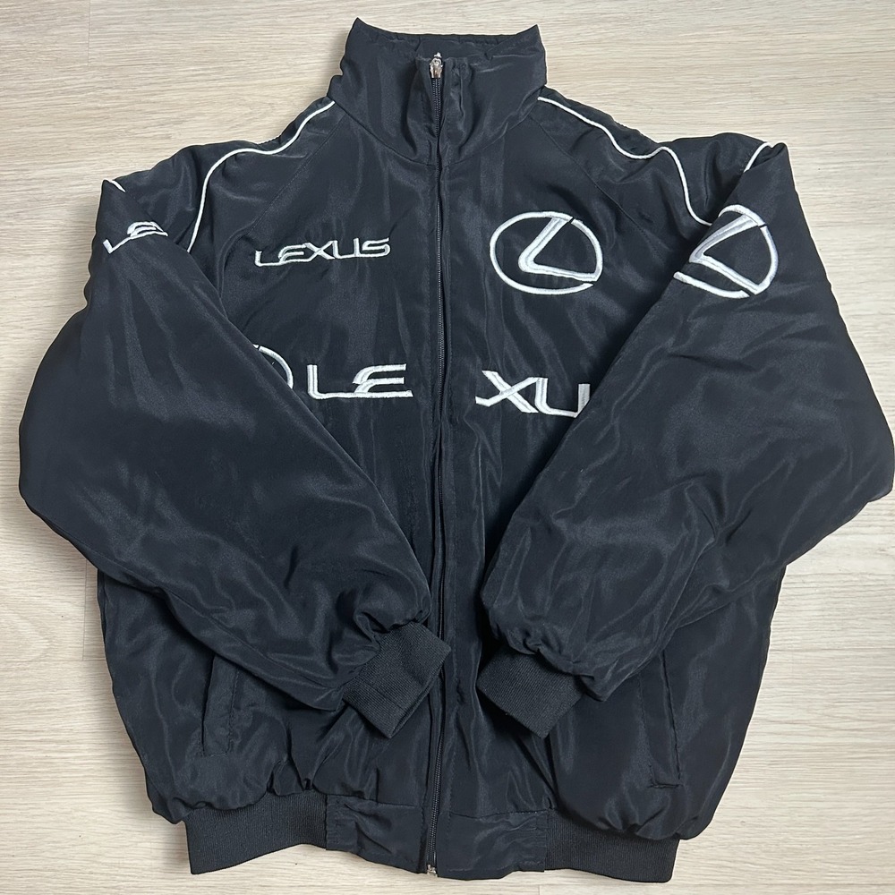 Vintage Lexus Racing Jacket Mens Large L Black Embroidered Bomber Car Club Promo